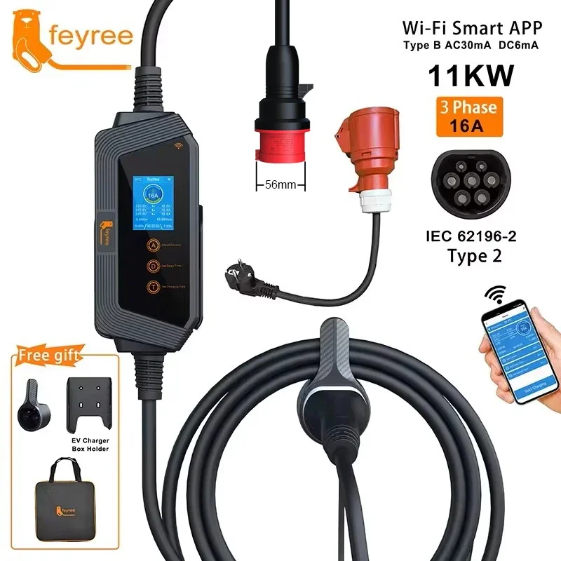 Feyree 11KW 16A 3 Fazlı Tip 2  - Type 2 Portable Ev Charger 11Kw Cee incelemesi ve fiyatı